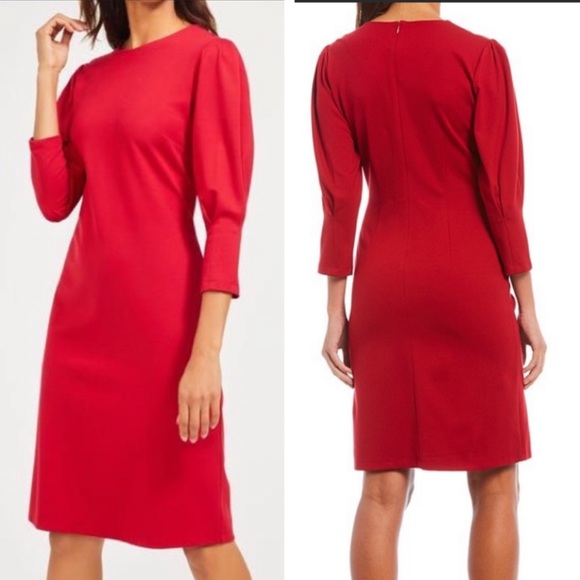 J. MCLAUGHLIN Red Ezra Pleated Puff Sleeve Dress